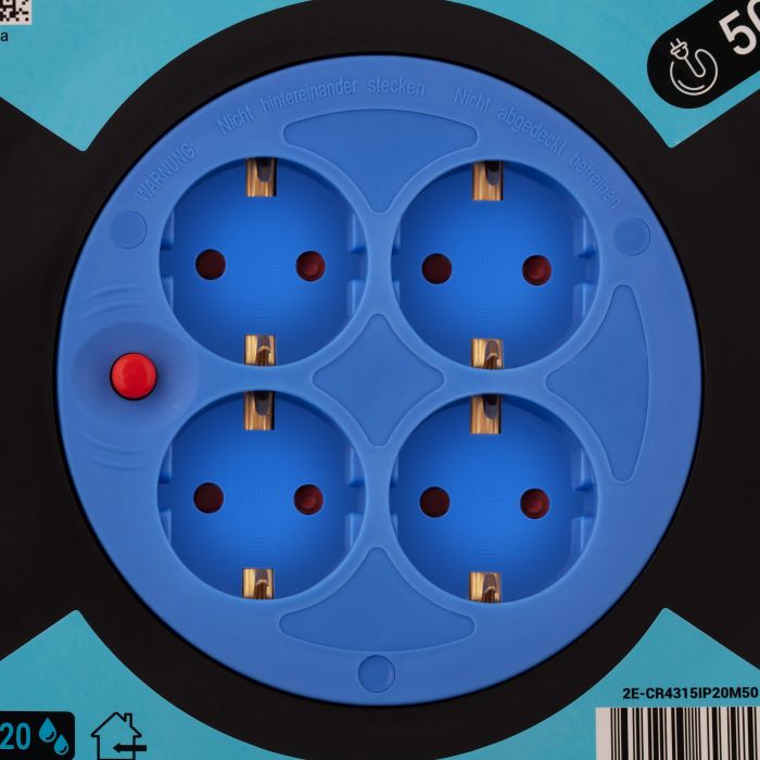 Подовжувач мережевий 2E 4хТип F, 3х1.5мм кв, 16A, на котушці, 50м, чорно-синій