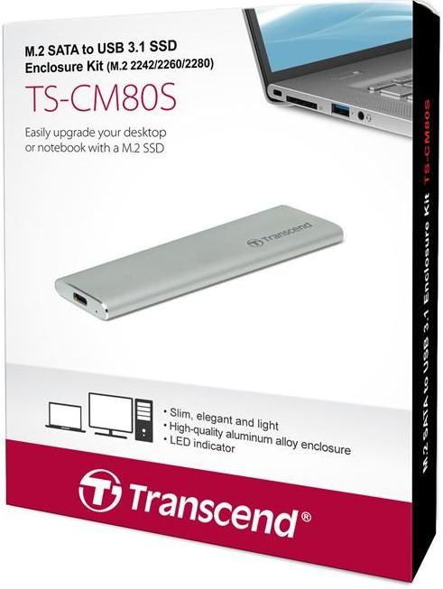 Портативний корпус для SSD SATA M.2 2280 Transcend USB 3.1 Gen 1 Metal Silver