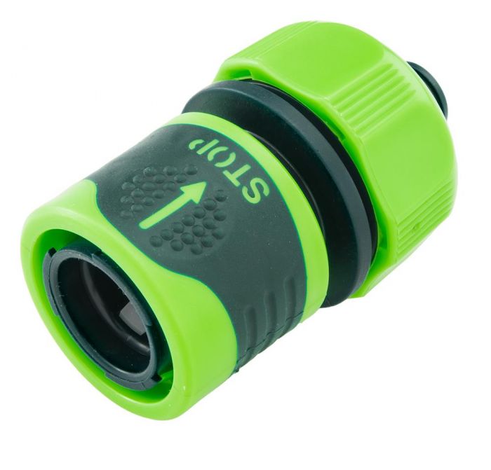 Конектор для шланга Verto, 1/2"-5/8", з автостопом, двокомпонентний, прогумований, антиковзкий