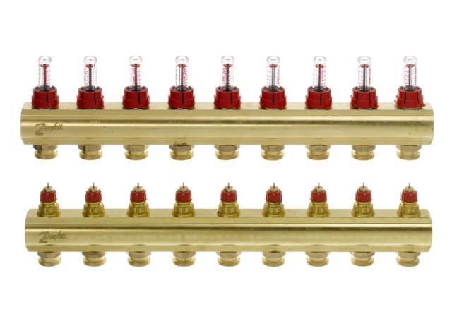 Розподільний колектор  Danfoss FHF 9+9 з ротаметрами, латунний