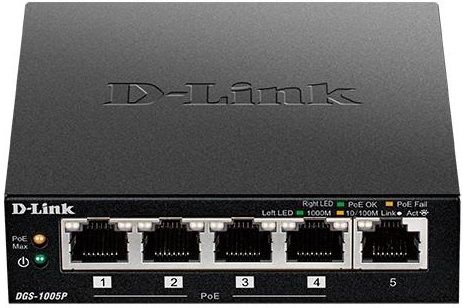 Комутатор D-Link DGS-1005P 5xGE (4xPoE, 1xUplink), 60W