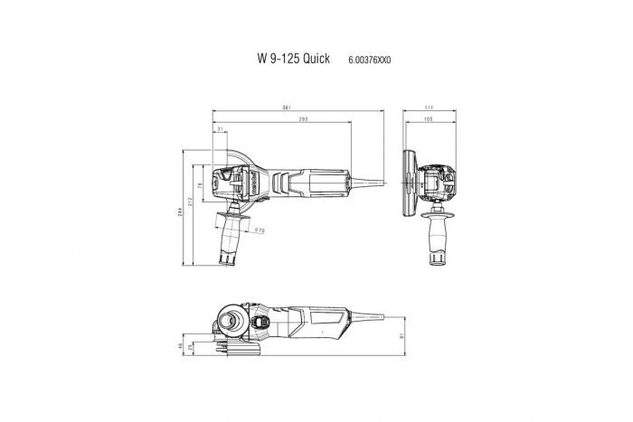 Шліфмашина кутова Metabo W 9-125, 900 Вт, 125мм, коробка