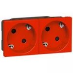Блок розеток електричних MOSAIC Legrand 2хSchuko під кутом 45° (16А, 250В, автоматичні клеми) 4мод, червоний