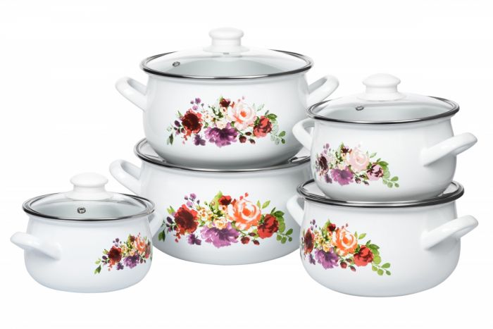 Каструля Ardesto Magic Flowers, скляна кришка, 2.5 л, біла, емальована