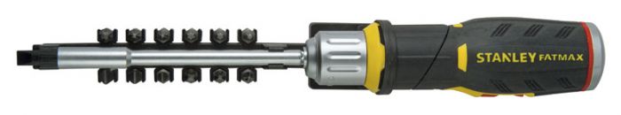 Викрутка Stanley "FatMax", бітотримач реверсний 1/4", зберігання біт у рукоятці, 12 біт, SL, PH, PZ, Torx