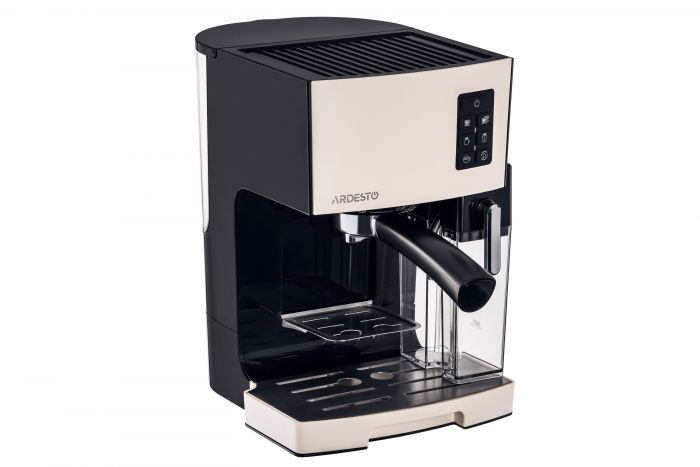 Кавоварка Ardesto ECM-EM14S - 1450Вт/ріжкова/ механіка+електроніка/ резервуар 1,4л/чорний+крем