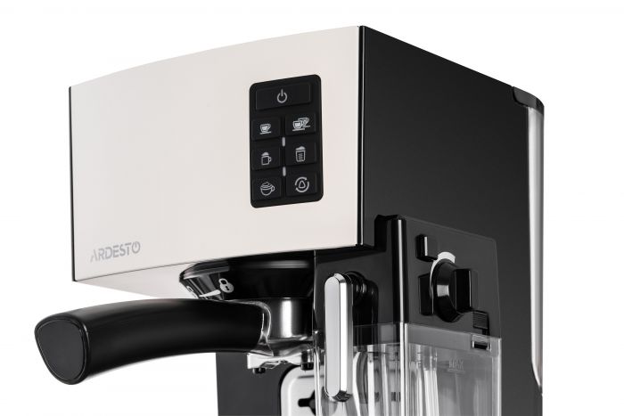 Кавоварка Ardesto ECM-EM14S - 1450Вт/ріжкова/ механіка+електроніка/ резервуар 1,4л/чорний+крем