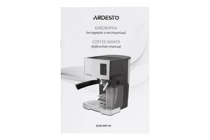 Кавоварка Ardesto ECM-EM14S - 1450Вт/ріжкова/ механіка+електроніка/ резервуар 1,4л/чорний+крем
