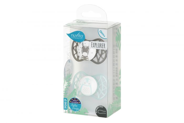 Пустушка Nuvita NV7067 Air55 Explorer симетрична 0m+ (зебра, пінгвін) 2шт