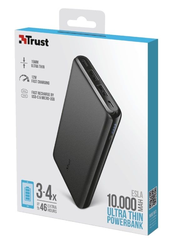 Портативний зарядний пристрій Power Bank Trust Esla Thin 10000 mAh BLACK