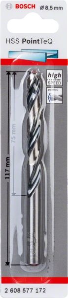 Свердло по металу Bosch PointTeQ 8.5х75мм (DIN 338, 135 град.)