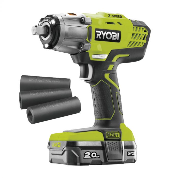 Ryobi Гайковерт ударний ONE + R18iW3-120S 18В, 1/2 '' 3-х скорост., 1x2.0 а / ч