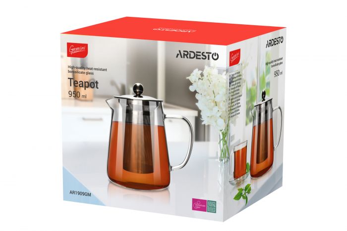 Заварник Ardesto Milano , 950 мл, боросилікатне скло, нержавіюча сталь