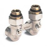 Блок кульових кранів Rehau Rautitan, Н-подібний, вх. 1/2"-вих. 3/4", кутовий, нікель