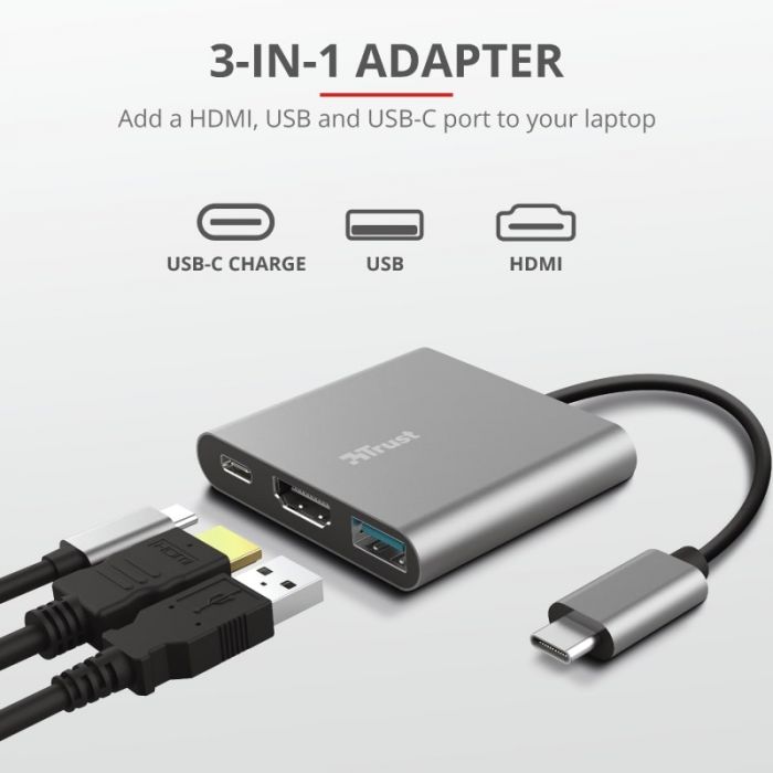 USB-хаб Trust Dalyx 3-in-1 Multiport USB-C Adapter ALUMINIUM