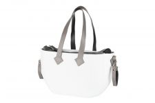 Сумка Nuvita MyMia білий корпус/сіра підкладка /сірі шкіряні ручки, бокові фіксатори, ремені на візок