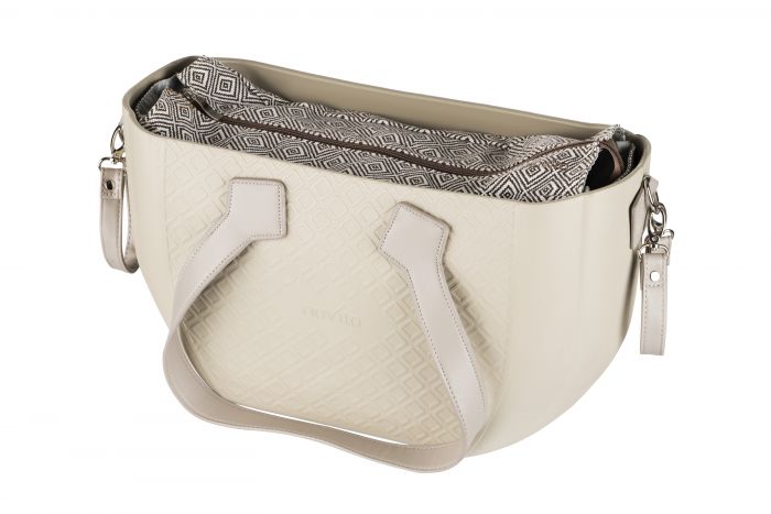 Сумка Nuvita MyMia , бежевий корпус/бежев. підкл.д.мам/набір(ручки,фіксатори,ремені на візок) еко-шкіра сірий