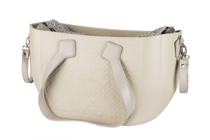 Сумка Nuvita MyMia , бежевий корпус/бежев. підкл.д.мам/набір(ручки,фіксатори,ремені на візок) еко-шкіра сірий