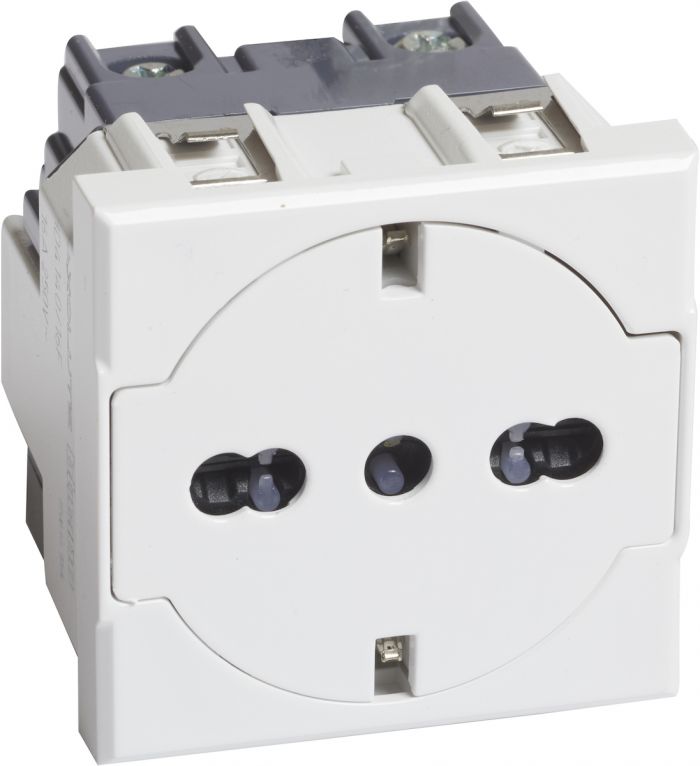 Bticino Axolute Розетка 2К + З, 10/16 А, із захисними шторками, колір білий, німецький стандарт