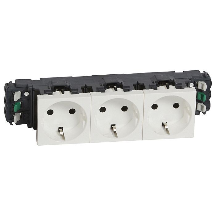 Блок розеток електричних MOSAIC Legrand 3хSchuko стандарт (16А, 250В, автоматичні клеми) 6мод, білий, в короб