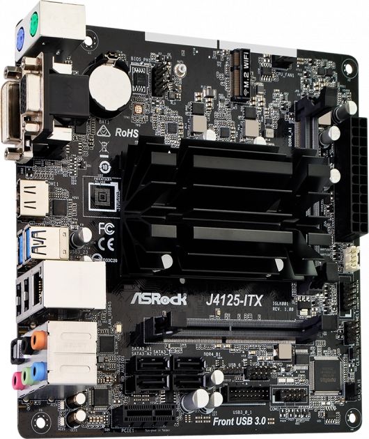 Материнcька плата ASRock J4125-ITX CPU Quad-Core (2.7Hz) 2xDDR4 SO-DIMM HDMI-DVI-VGA SPDIF mITX