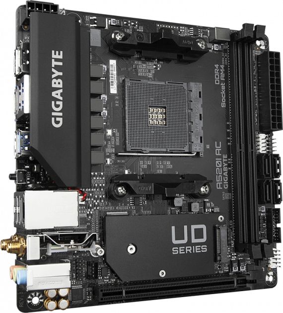 Материнська плата GIGABYTE A520I AC sAM4 A520 2xDDR4 M.2 HDMI DP mITX