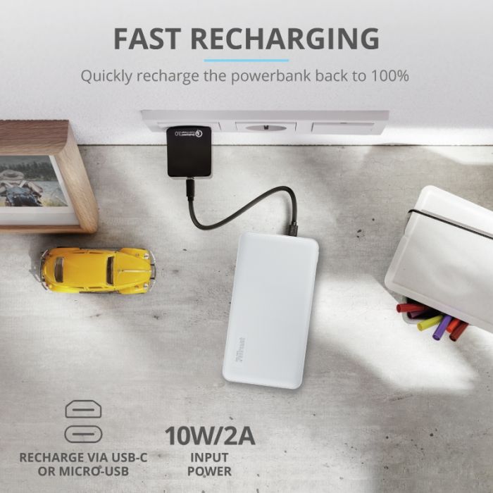 Портативний зарядний пристрій Trust Primo 10000 mAh White
