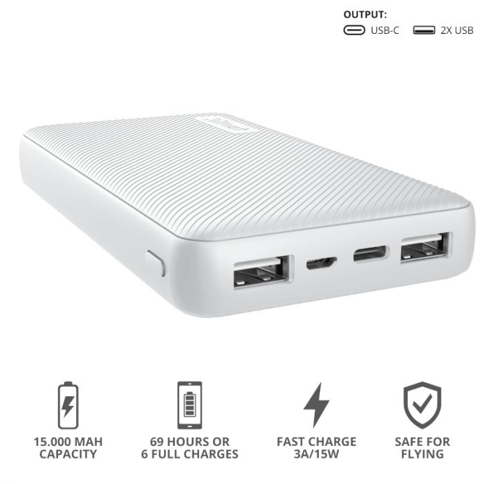 Портативний зарядний пристрій Trust Primo 15000 mAh White
