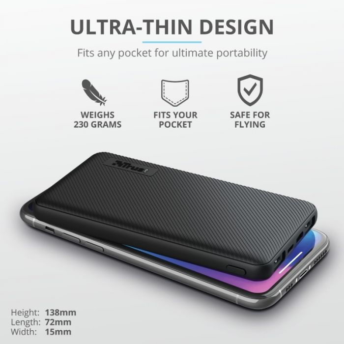 Trust Портативний зарядний пристрій Primo 10000 mAh Black