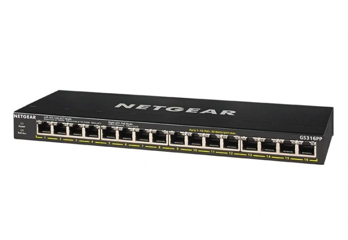 Комутатор NETGEAR GS316PP 16xGE PoE+ (183Вт), FlexPoE, некерований