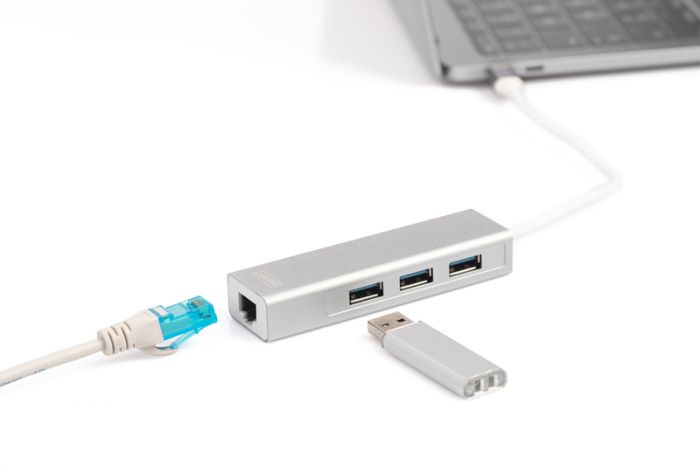Концентратор DIGITUS DIGITUS USB-C - USB 3.0 3 Port Hub + Gigabit Ethernet