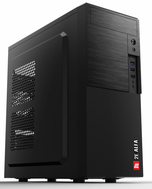 Корпус 2E ALFA (E190-3U) MidT, 2xUSB2.0, 1xUSB3.0, сталь (бічна панель), без БЖ, чорний