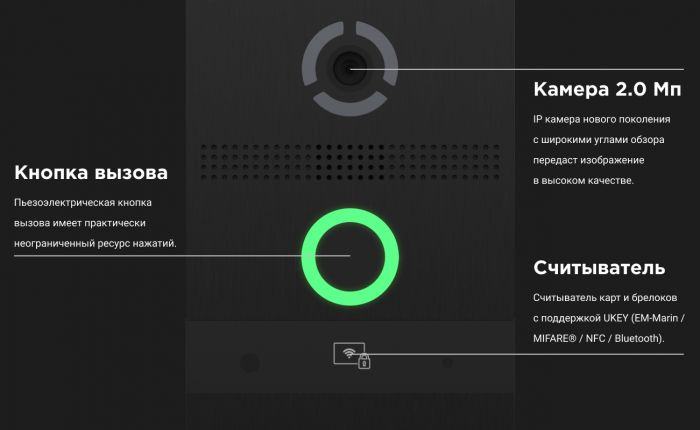 Панель виклику BAS-IP AV-08FB, персональна, 2MP, 90 градусів, переадресація, безконтактна картка, чорний