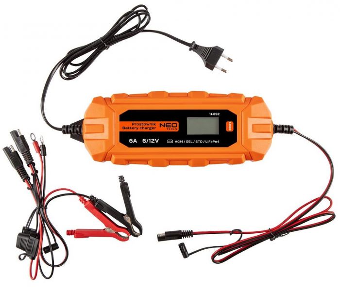 Зарядний пристрій автоматичний Neo Tools, 6А/100Вт, 3-150Ач, для кислотних/AGM/GEL акумуляторів