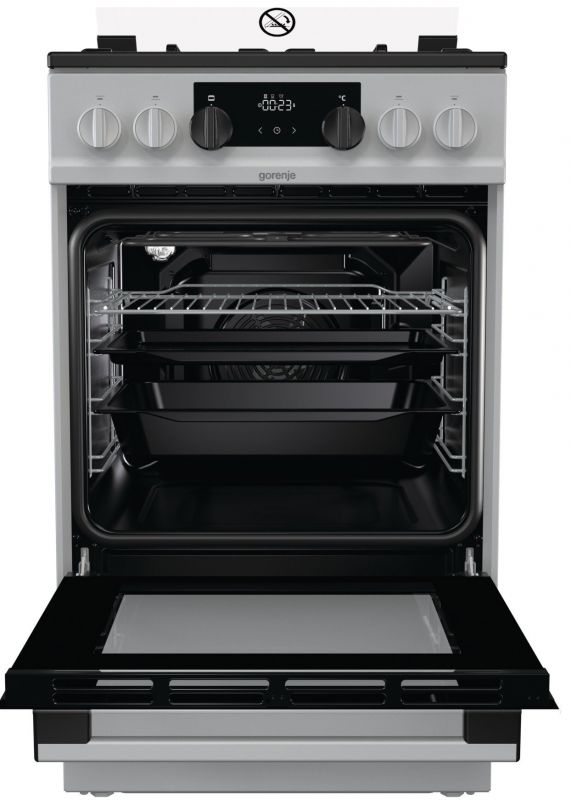 Плита Gorenje MEKS512W/комбінована/електр.программатор/50х60/духовка-70 л/ газ.контроль/гриль/електроподжиг/емалір.реш/білий