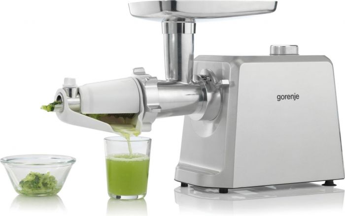 М'ясорубка Gorenje MG2502SJX/2500 Вт/ реверс/ 2.1 кг/хв./3 диски + 3 насадки/шнекова соковижималка/система захисту/корпус-пластик+метал