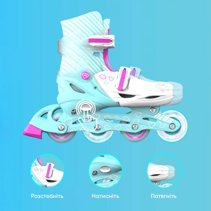 Роликові ковзани Neon Inline, розмір 34-37, бірюзовий