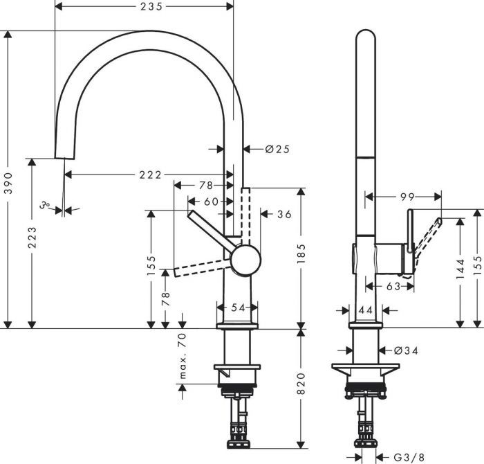 Змішувач Hansgrohe Talis M54 для кухонної мийки/72804670/220мм, 1-струменевий/поворотний/важіль збоку/форма округла/чорний матовий