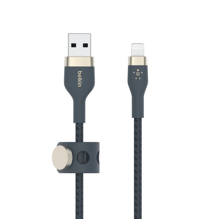 Кабель Belkin USB-A - Lightning плетений, силіконовий, з ремінцем на магніті, 1м, синій