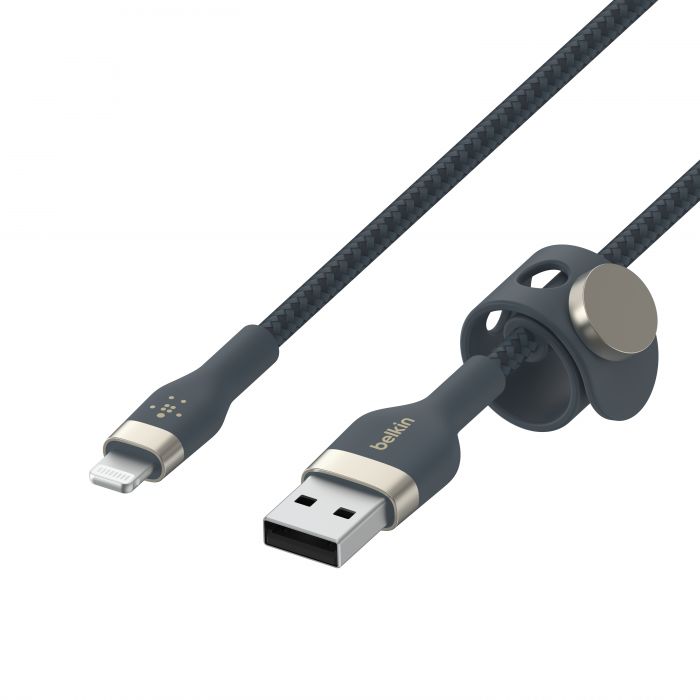 Кабель Belkin USB-A - Lightning плетений, силіконовий, з ремінцем на магніті, 1м, синій