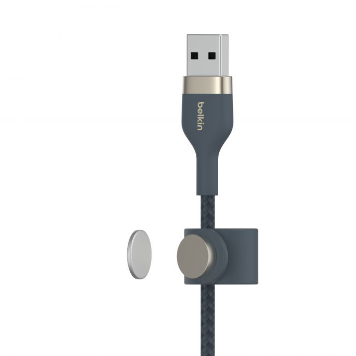 Кабель Belkin USB-A - Lightning плетений, силіконовий, з ремінцем на магніті, 1м, синій