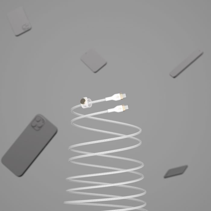 Кабель Belkin USB-С - USB-C плетений, силіконовий, з ремінцем на магніті, 1м, білий