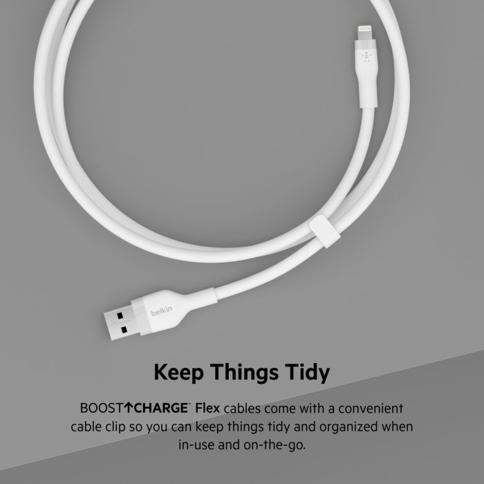 Кабель Belkin USB-A - Lightning силіконовий, з кліпсою, 1м, білий
