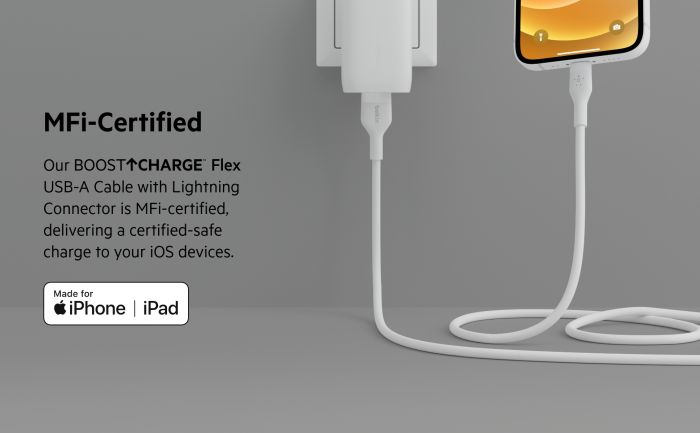 Кабель Belkin USB-A - Lightning силіконовий, з кліпсою, 1м, білий