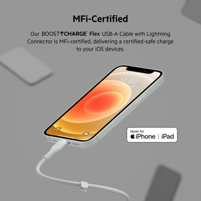 Кабель Belkin USB-A - Lightning силіконовий, з кліпсою, 1м, білий