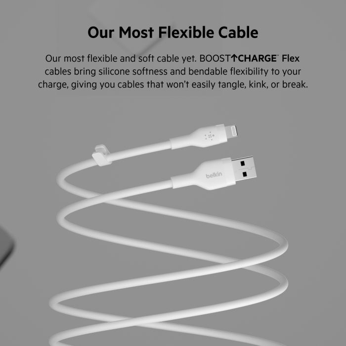 Кабель Belkin USB-A - Lightning силіконовий, з кліпсою, 1м, білий