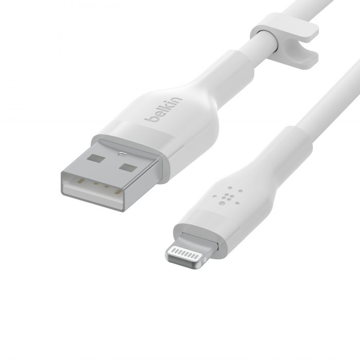 Кабель Belkin USB-A - Lightning силіконовий, з кліпсою, 1м, білий