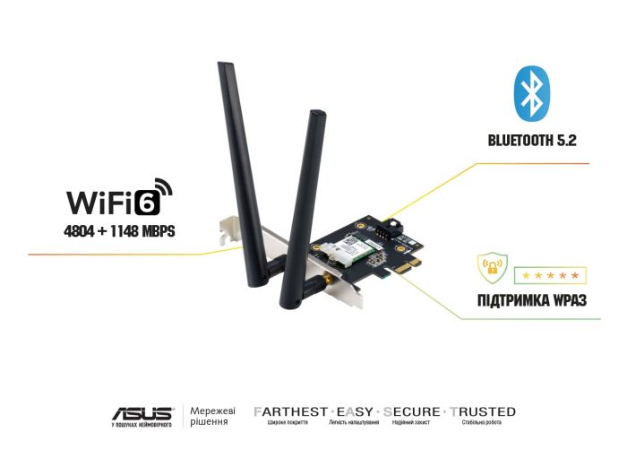WiFi-адаптер ASUS PCE-AX1800 Bluetooth 5.2 PCI Express WPA3 MU-MIMO OFDMA