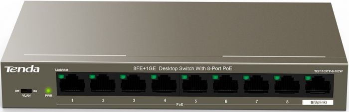 Комутатор TENDA TEF1109TP-8-102W 8xFE PoE, 1xGE Uplink