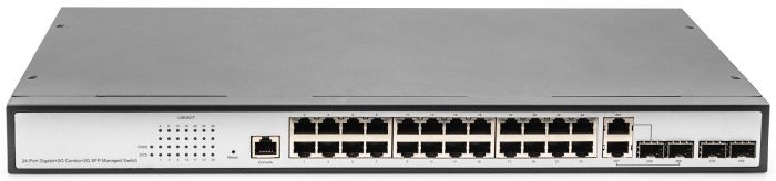 Комутатор DIGITUS 24 port + 2 combo and 2 SFP uplink, Gigabit L2 Switch, Managed